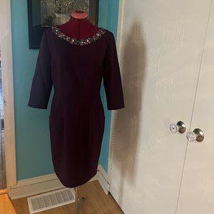 Plum Dress with Crystal Embellished Collar by Alex